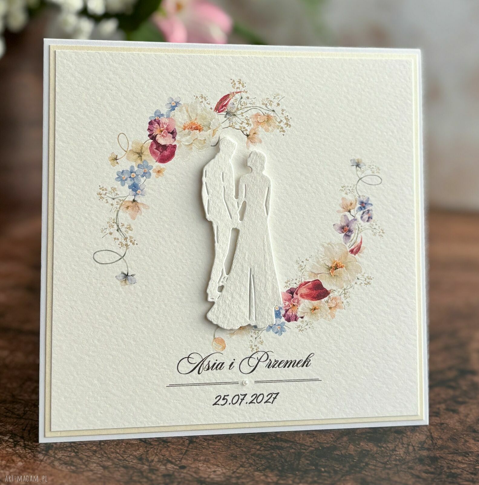 Elegancka kartka ślubna w ozdobnej kopercie