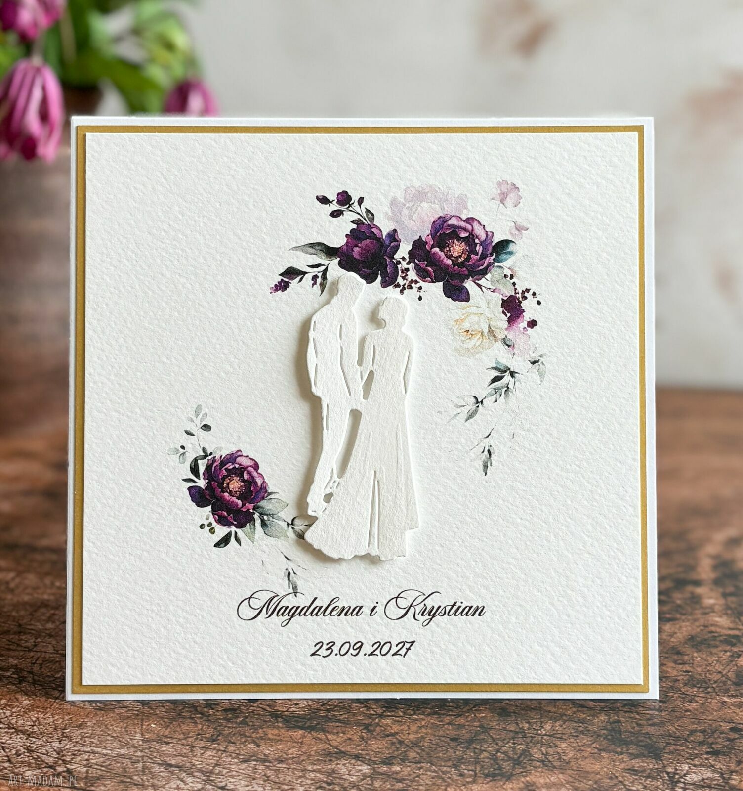 Elegancka kartka ślubna w ozdobnej kopercie WE29