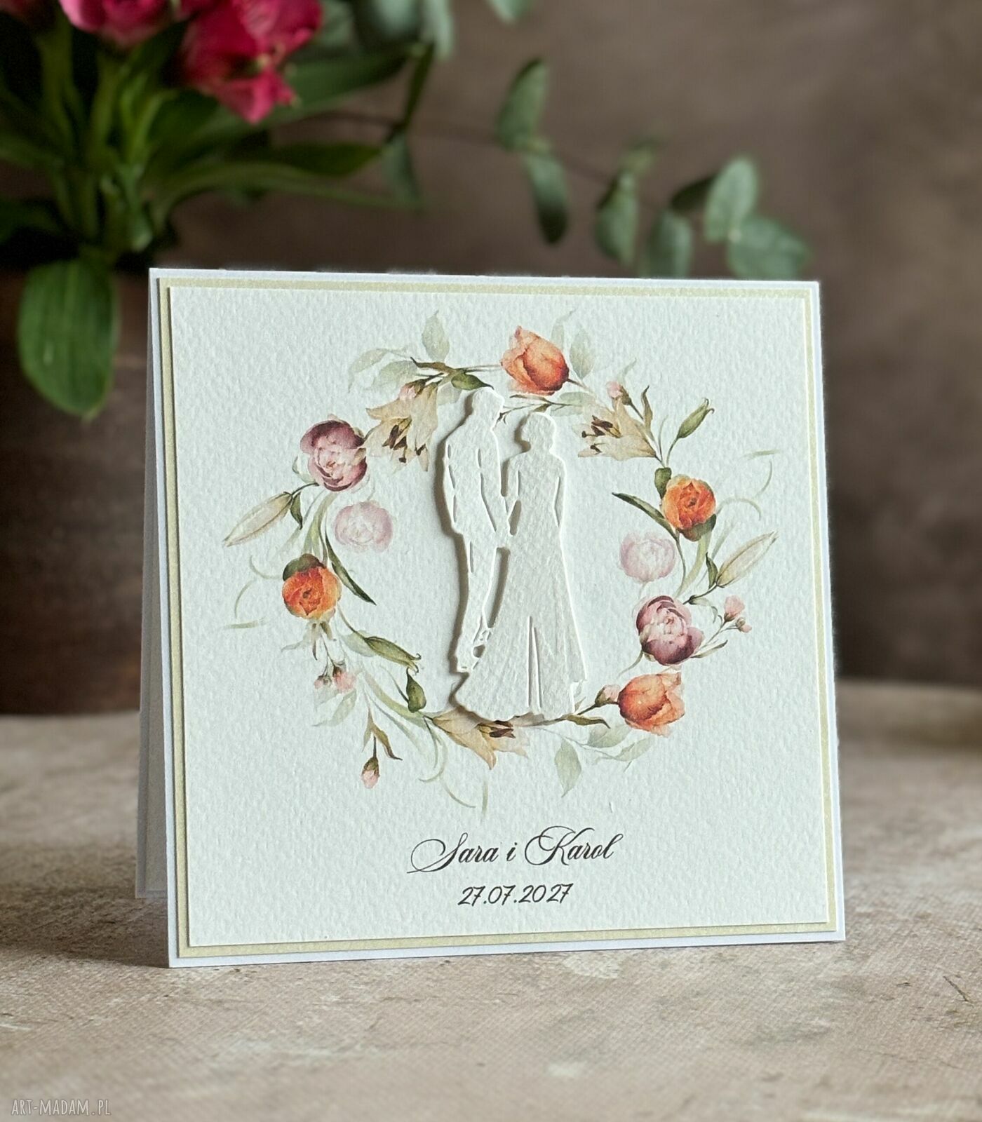 Elegancka kartka ślubna WE21b z ozdobną kopertą - personalizowana pamiątka