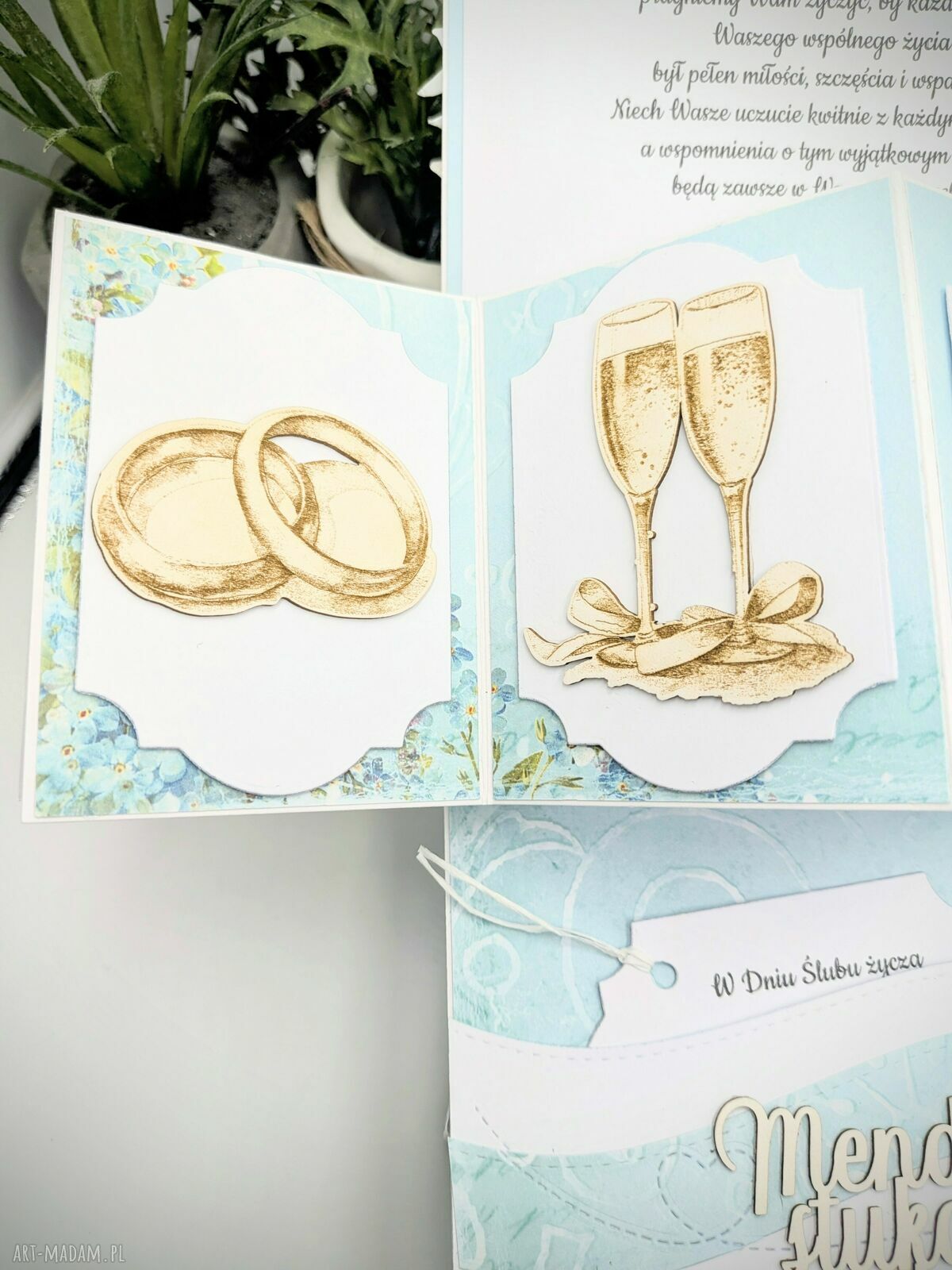 Ręcznie robiona kartka ślubna pop-up 15x15 cm w pudełku