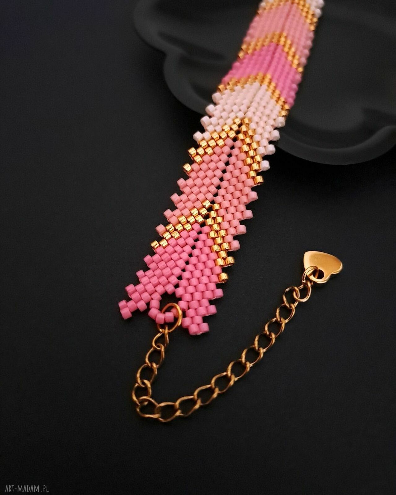 Różowa bransoletka Pink Chevron z koralików Miyuki Delica - ręczne wykonanie