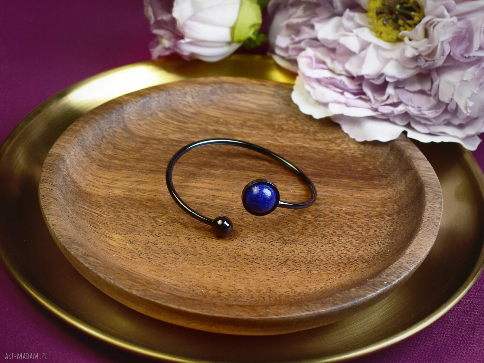 Stalowa bransoletka z lapis lazuli ręcznie robiona