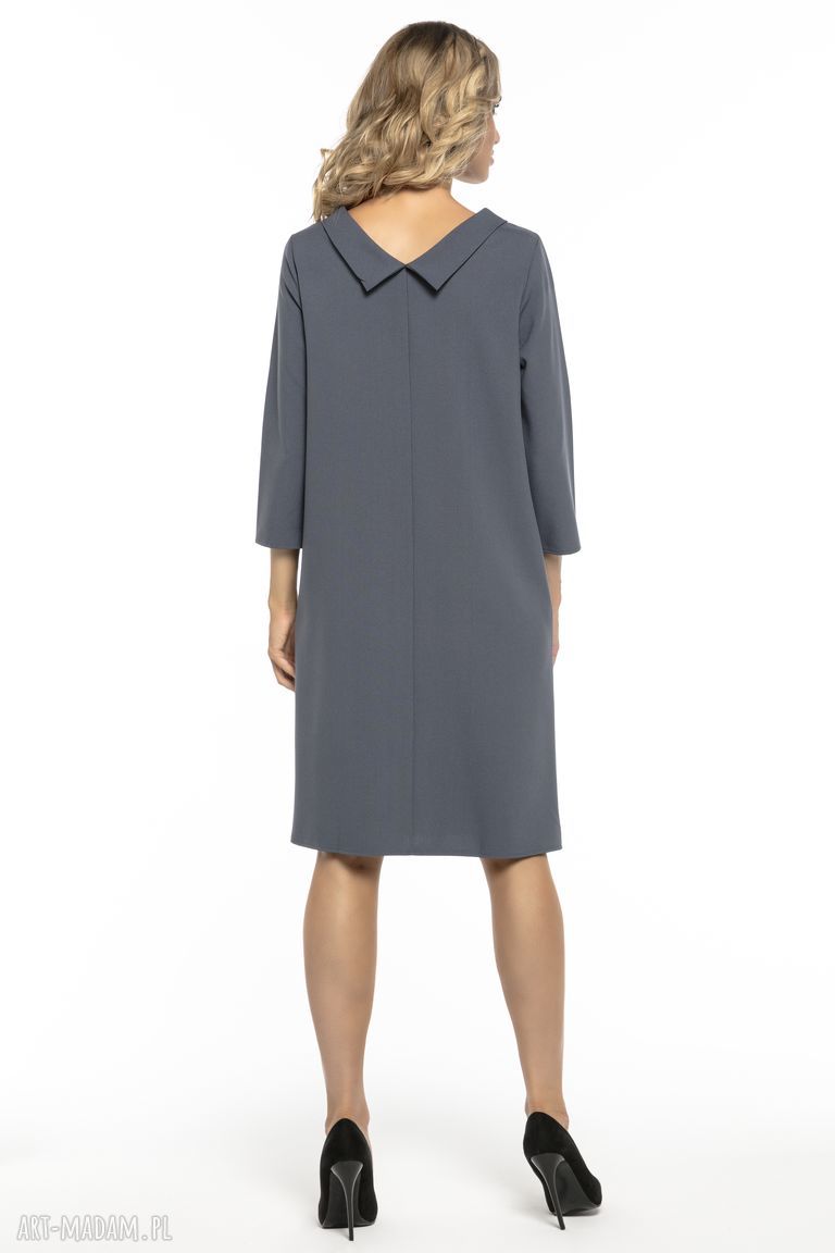 Elegancka sukienka z kołnierzem w stylu Jackie Kennedy, T245, brudny niebieski