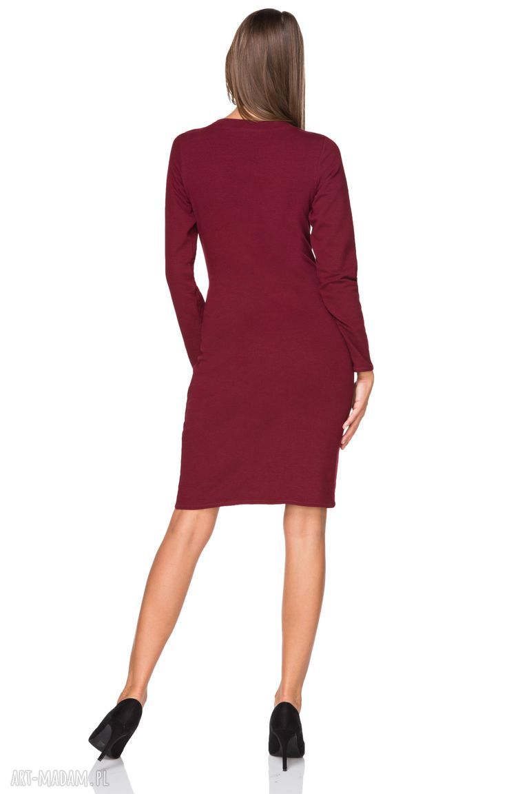 Elegancka sukienka z kopertowym dekoltem T215 w kolorze bordo