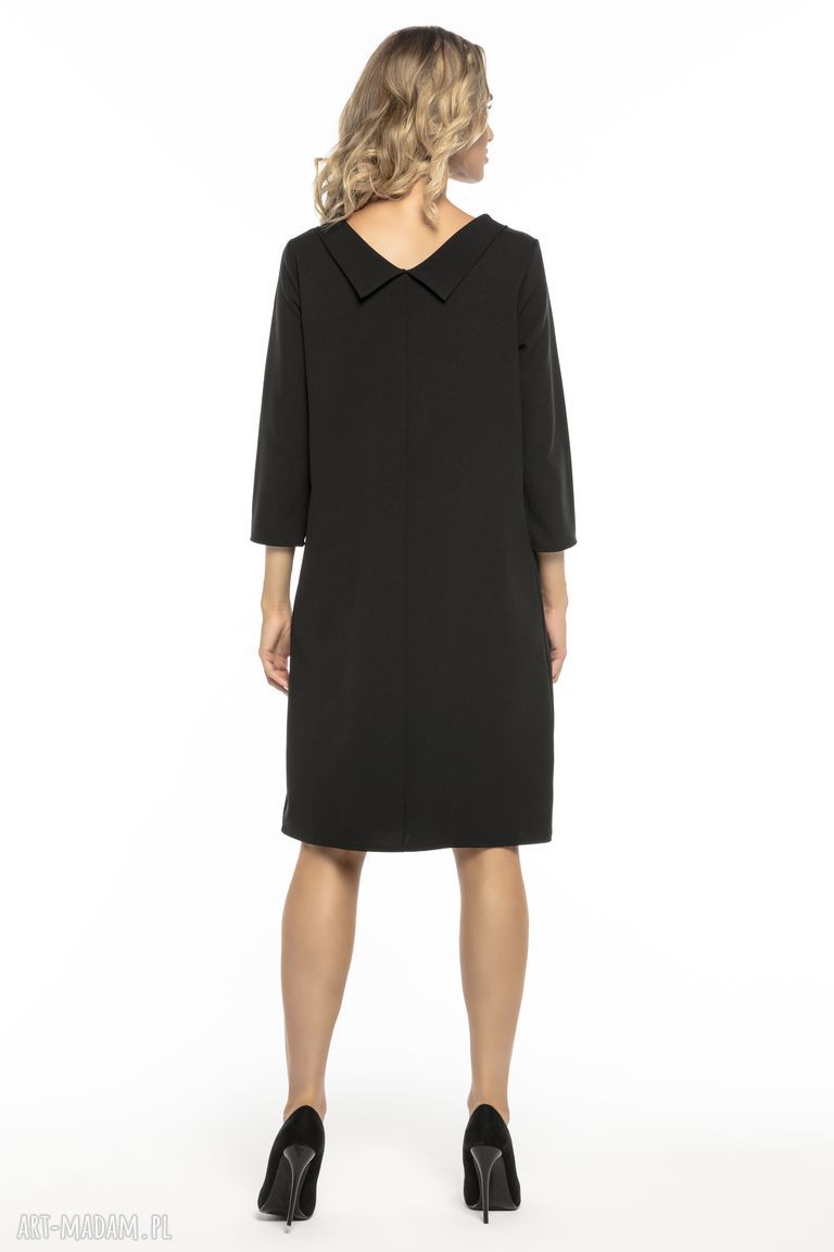 Elegancka czarna sukienka z kołnierzem w stylu Jackie Kennedy T245