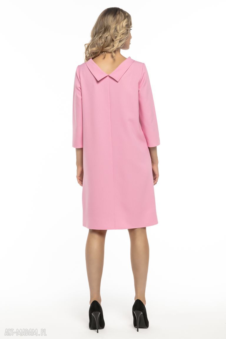 Elegancka sukienka z kołnierzem w stylu Jackie Kennedy T245 - różowa