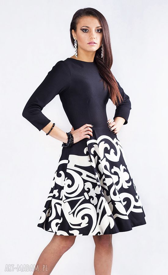 Sukienka zuza midi arabeska rozkloszowana wzorzysta dopasowana