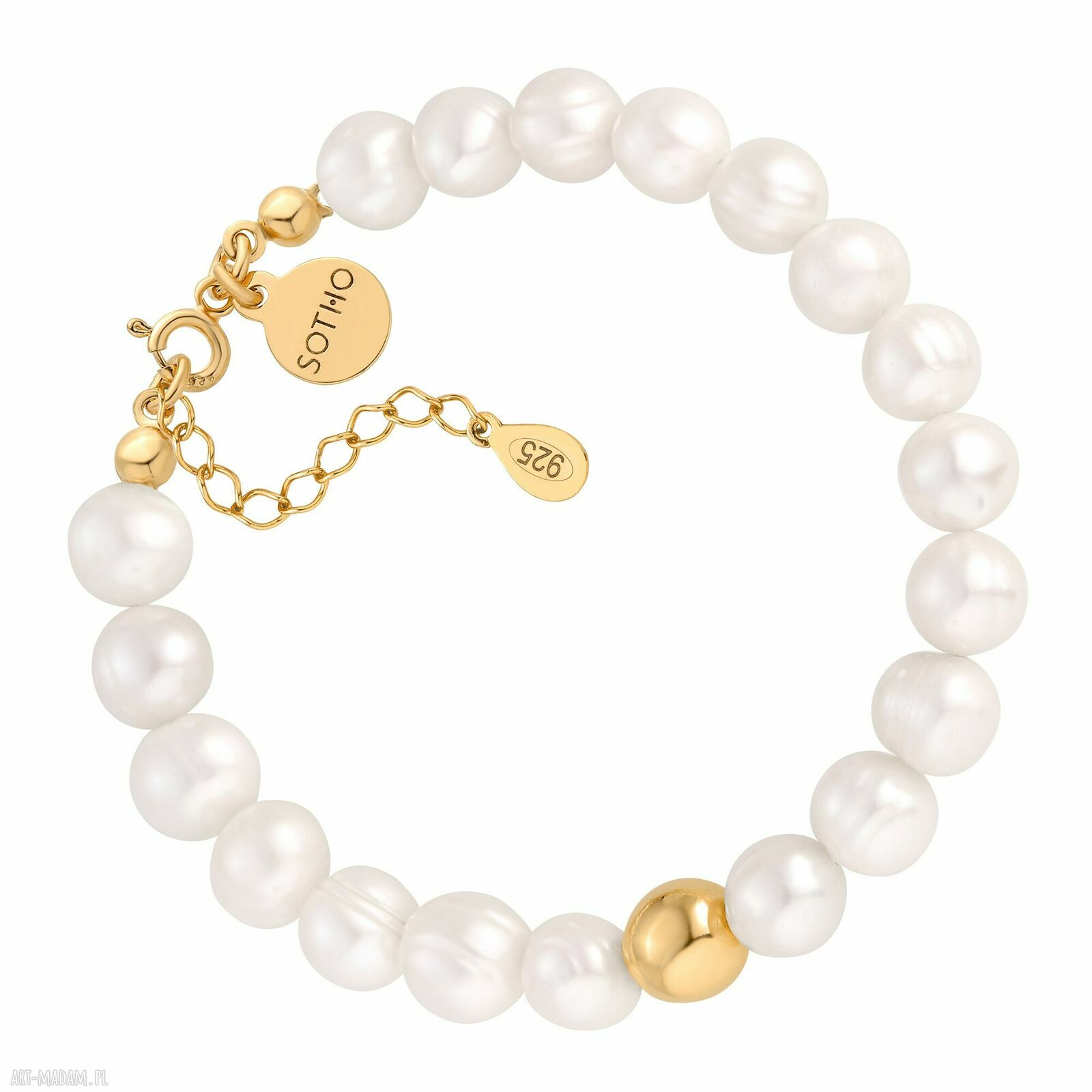 Złota bransoletka pereł naturalnych kulką perły naturalne