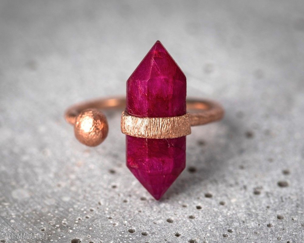 925 18k różowo pozł pierścionek rubin kamień minerał modny