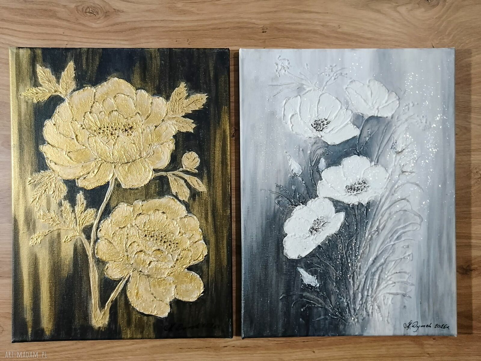 Elegancki dyptyk strukturalny 3D „Srebro i złoto” 60x40 cm