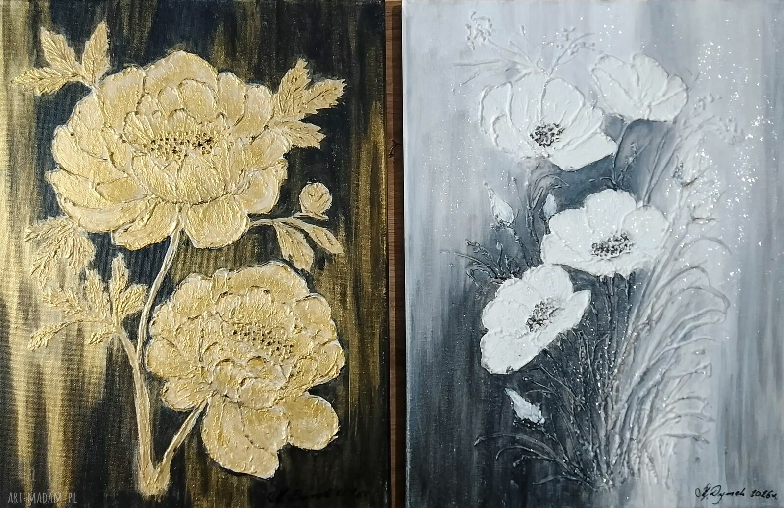Elegancki dyptyk strukturalny 3D „Srebro i złoto” 60x40 cm