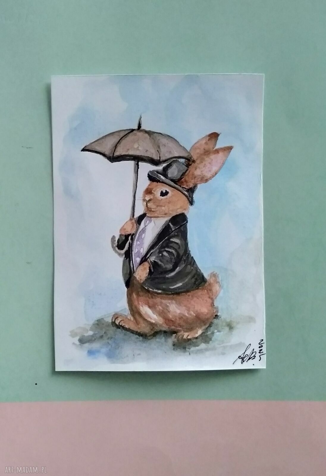 Elegancki królik - akwarelowa ilustracja bajkowa