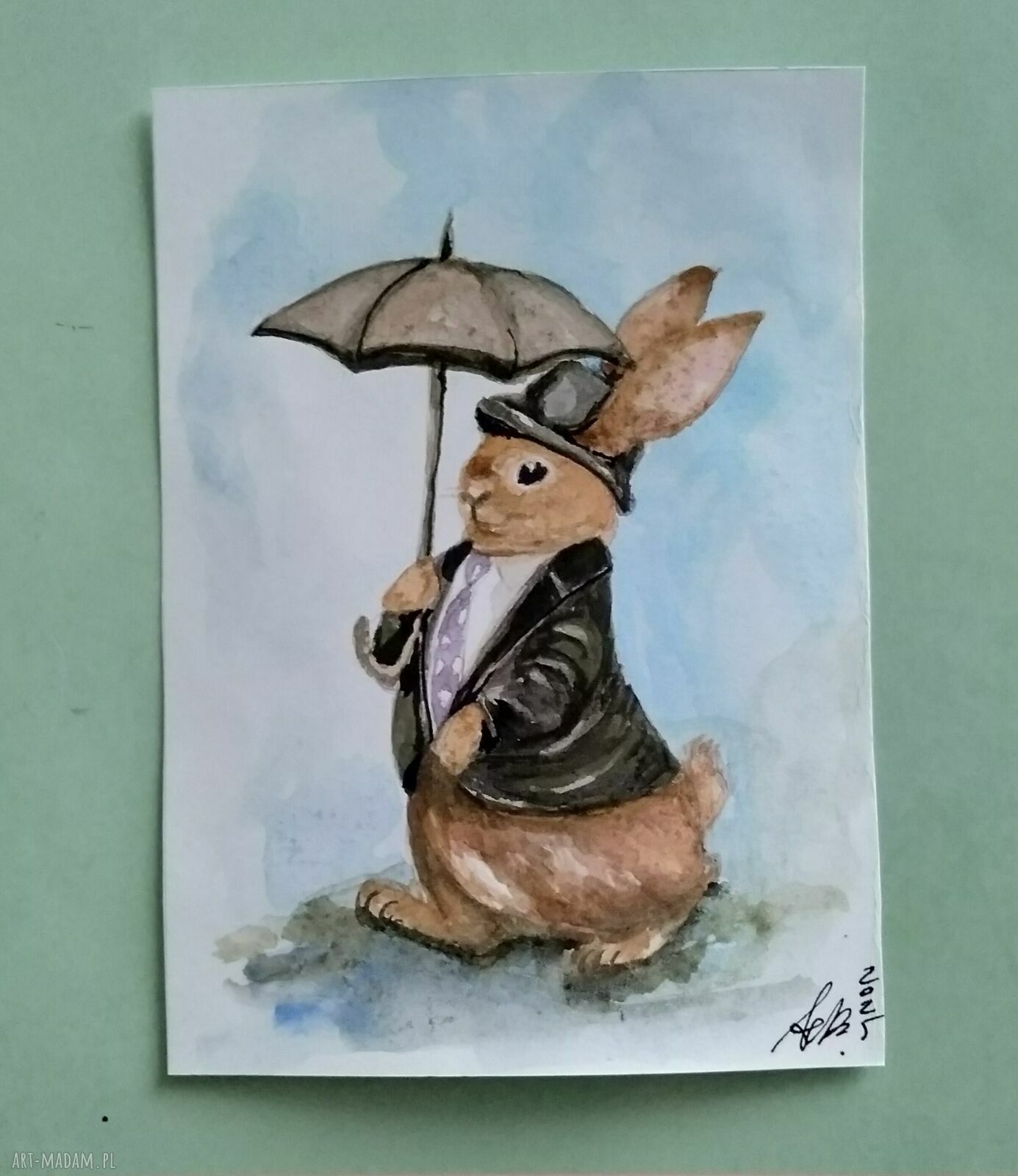 Elegancki królik - akwarelowa ilustracja bajkowa