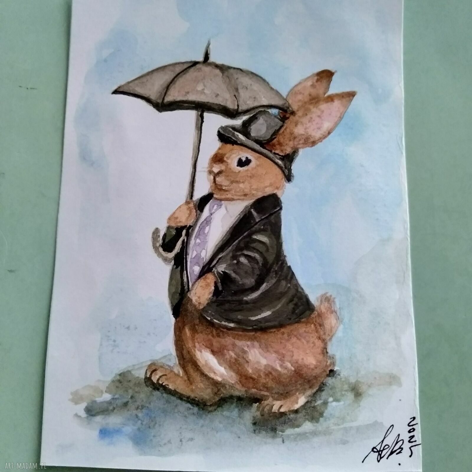 Elegancki królik - akwarelowa ilustracja bajkowa