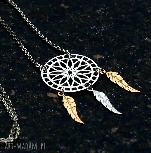 Łapacz snÓw naszyjnik ethno srebro zŁoto dream catcher