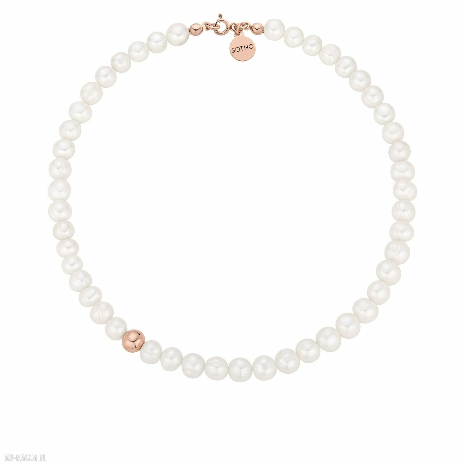 Naszyjnik różowego złota pereł naturalnych kulką pozłacany perły