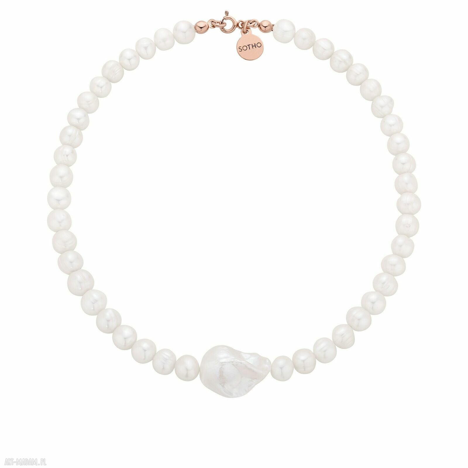 Naszyjnik różowego złota pereł naturalnych barokową perłą