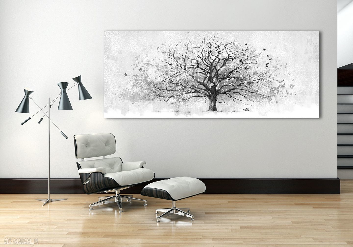 Czarno-biały obraz Drzewo na płótnie 147x60 cm - nowoczesna dekoracja do salonu