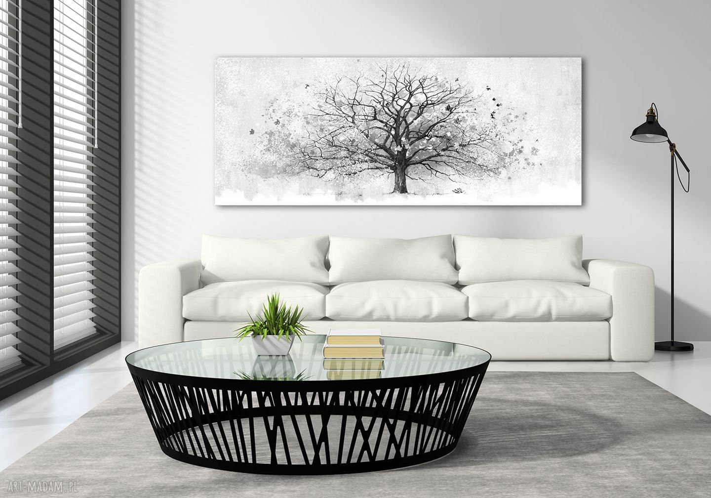 Czarno-biały obraz Drzewo na płótnie 147x60 cm - nowoczesna dekoracja do salonu
