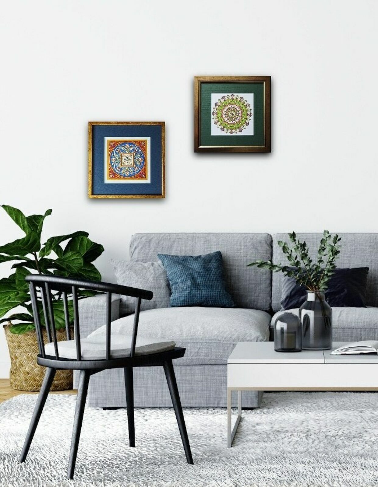 Elegancki obraz w stylu wschodnim - zielona mandala 30x30 w złotej ramie