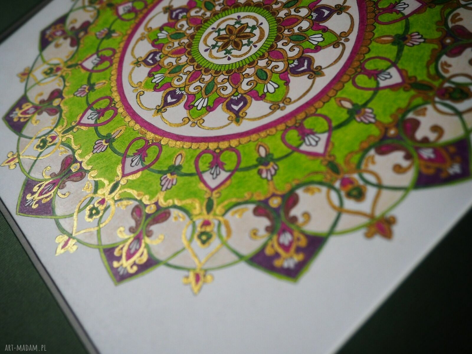 Elegancki obraz w stylu wschodnim - zielona mandala 30x30 w złotej ramie