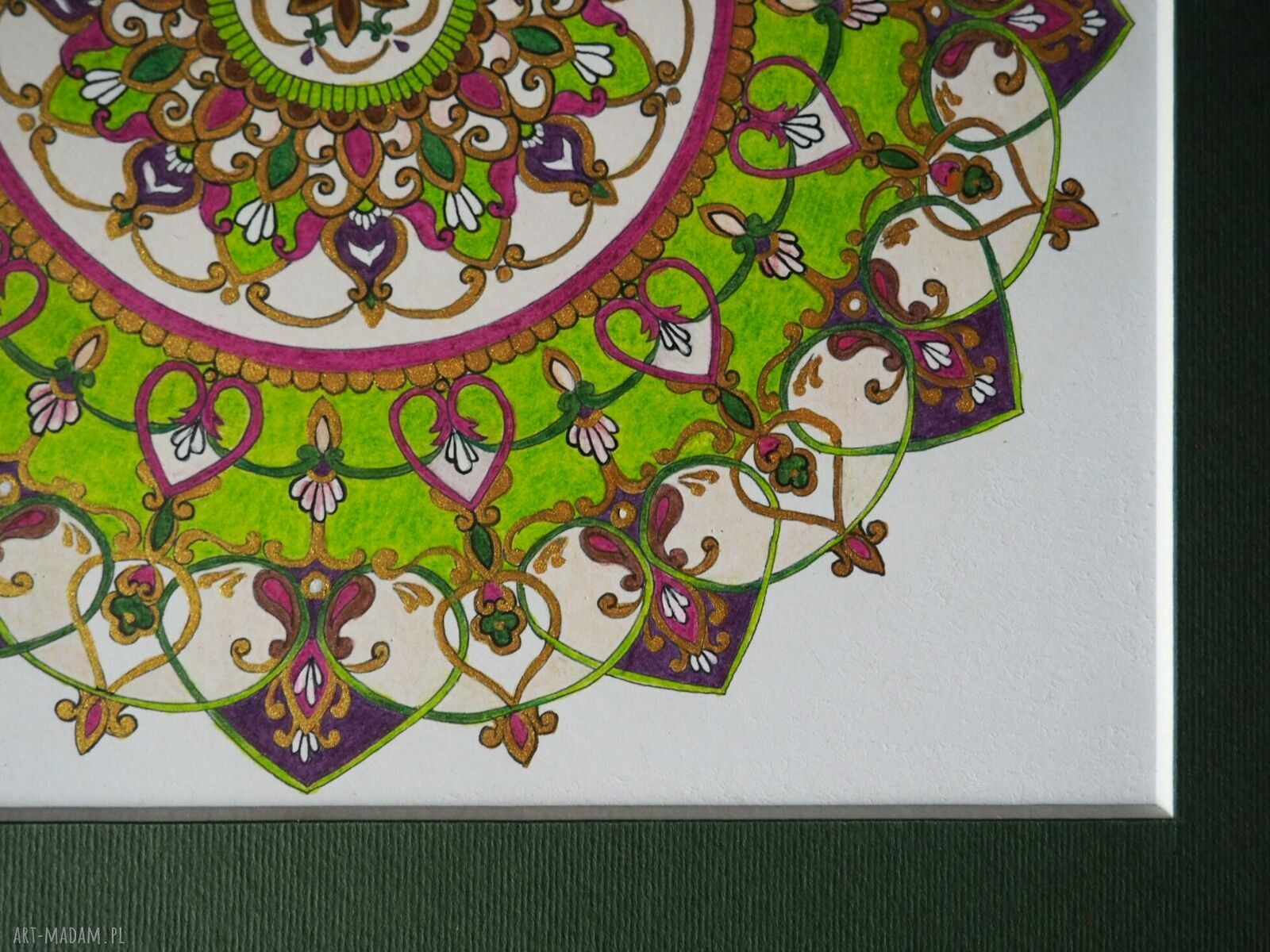 Elegancki obraz w stylu wschodnim - zielona mandala 30x30 w złotej ramie