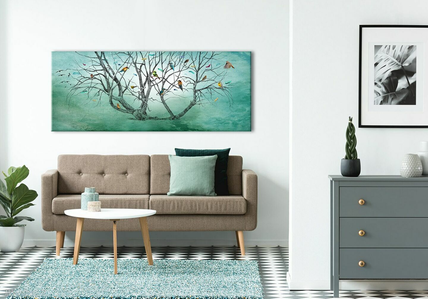 Elegancki obraz z wiosennym drzewem na płótnie 147x60 cm - gotowy do powieszenia