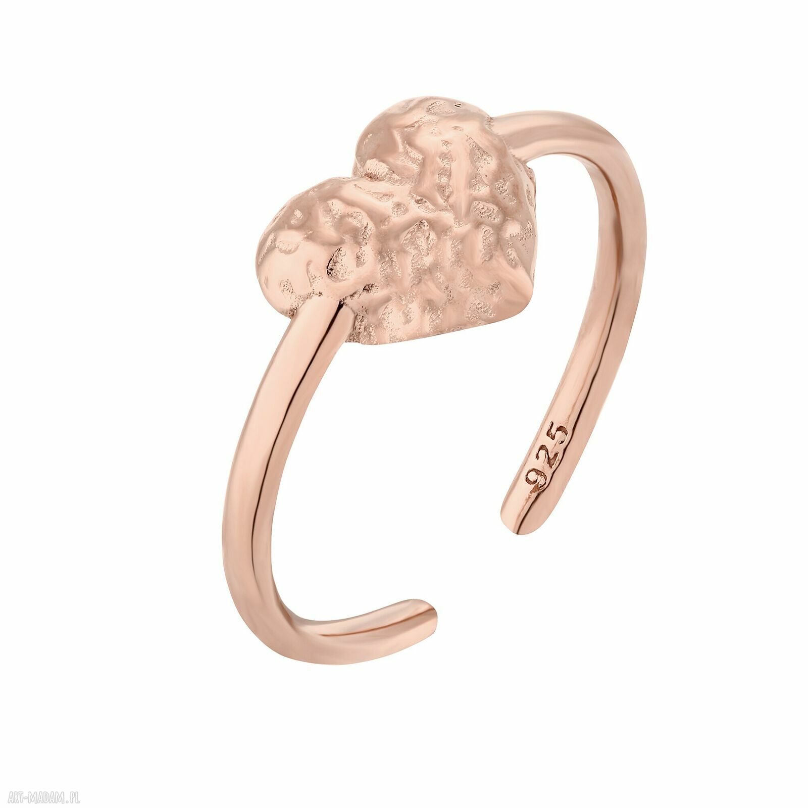 Pierścionek gniecionym sercem różowego złota