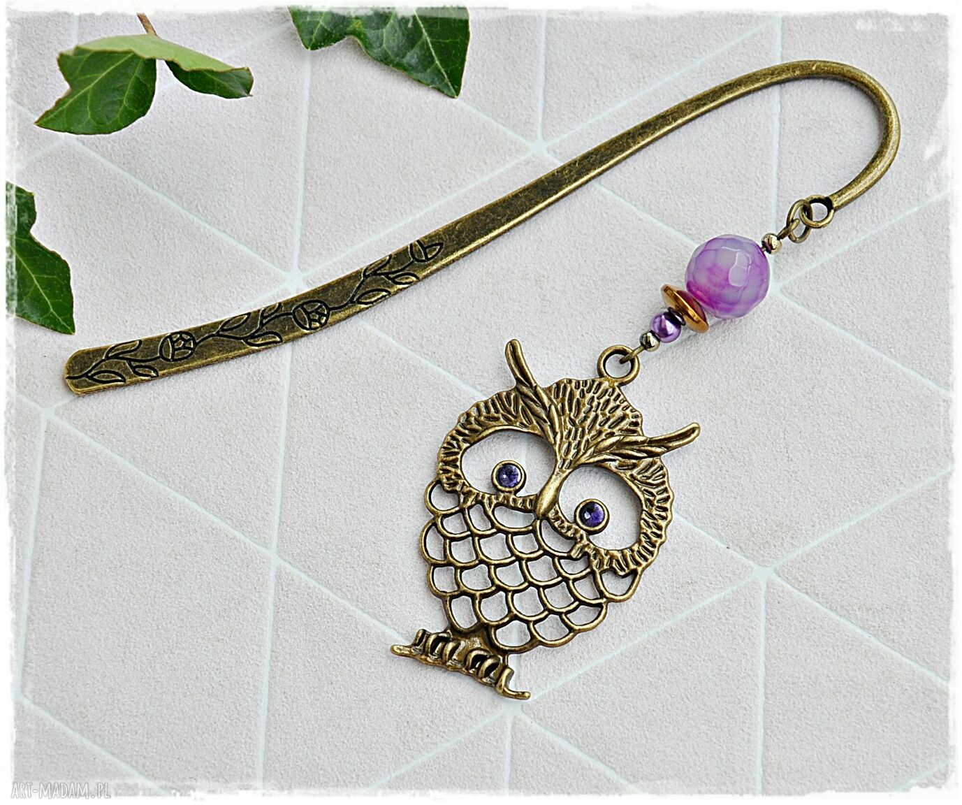 Dzień Nauczyciela zakładka do książki sowa z agatem i kartka handmade