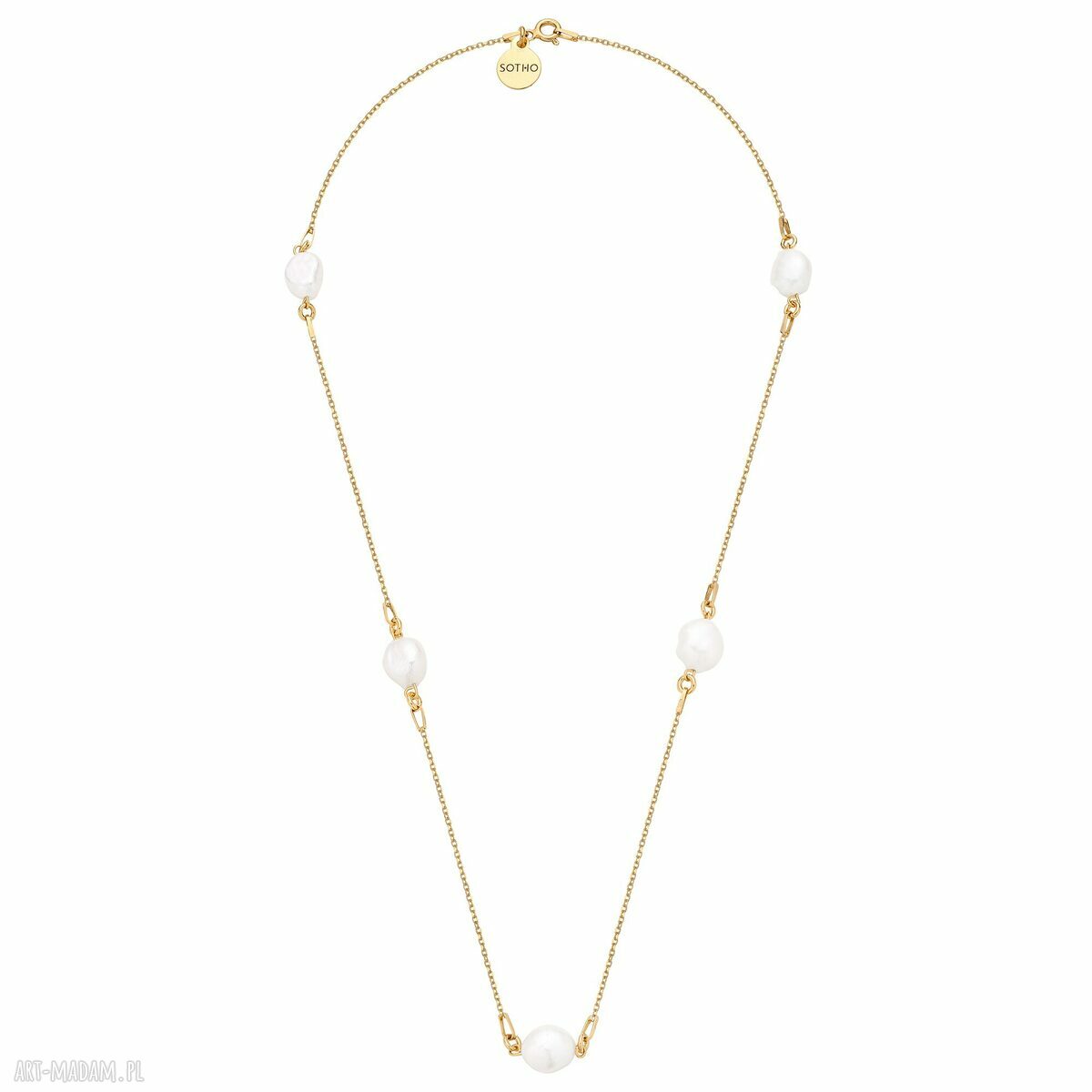 Złoty naszyjnik naturalnymi perłami perły długi elegancki