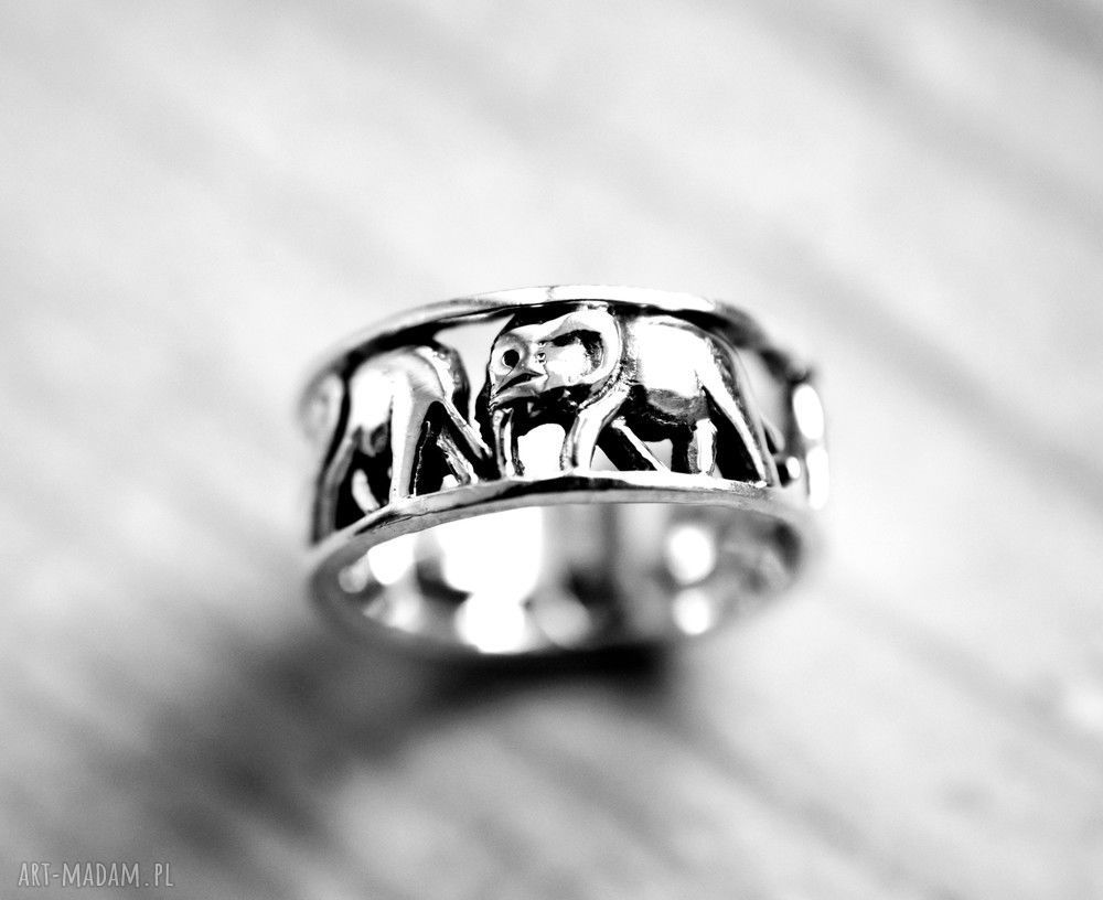 pierścionki: 925 Srebrny pierścionek SŁONIE Hand Made