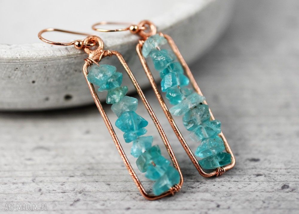 kolczyki: 925/18k Pozłacane kolczyki Akwamaryn Hand Made