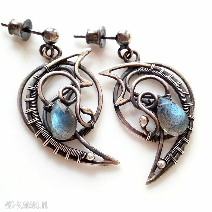 kolczyki: Blue fire kolczyki z labradorytem ręczne wykonanie