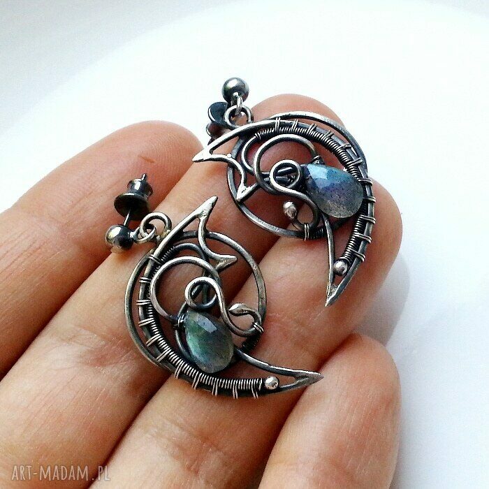 kolczyki: Blue fire kolczyki z labradorytem ręczne wykonanie