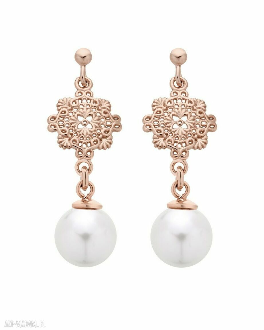 Kolczyki różowego złota perłami swarovski® crystal perły rozetki