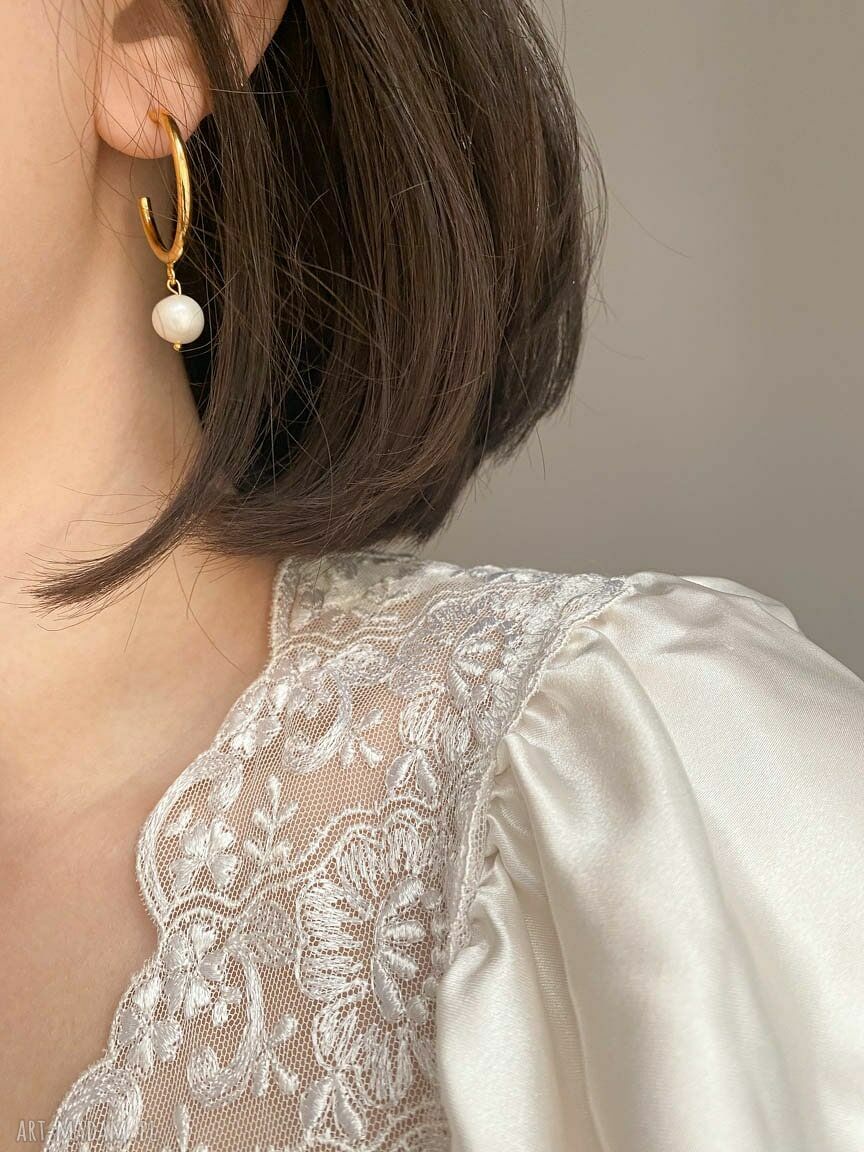 kolczyki: Półkola XL z różowego złota z naturalnymi perłami hand made