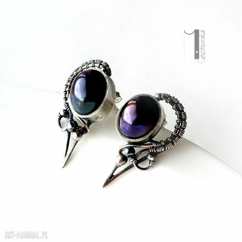 kolczyki: Raven srebrne kolczyki z perłami hand made