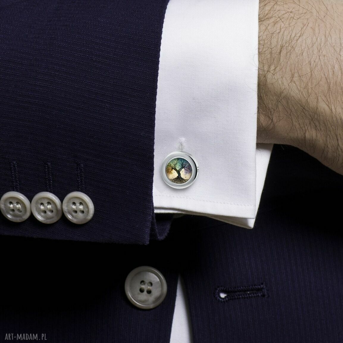 Eleganckie spinki do mankietów Drzewo Życia na ślub ręczne wykonanie