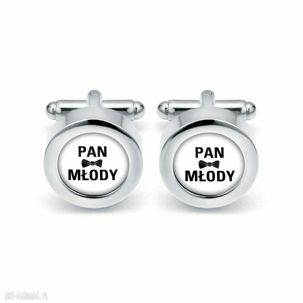 Eleganckie spinki do mankietów Pan Młody - ręcznie robione z grafiką