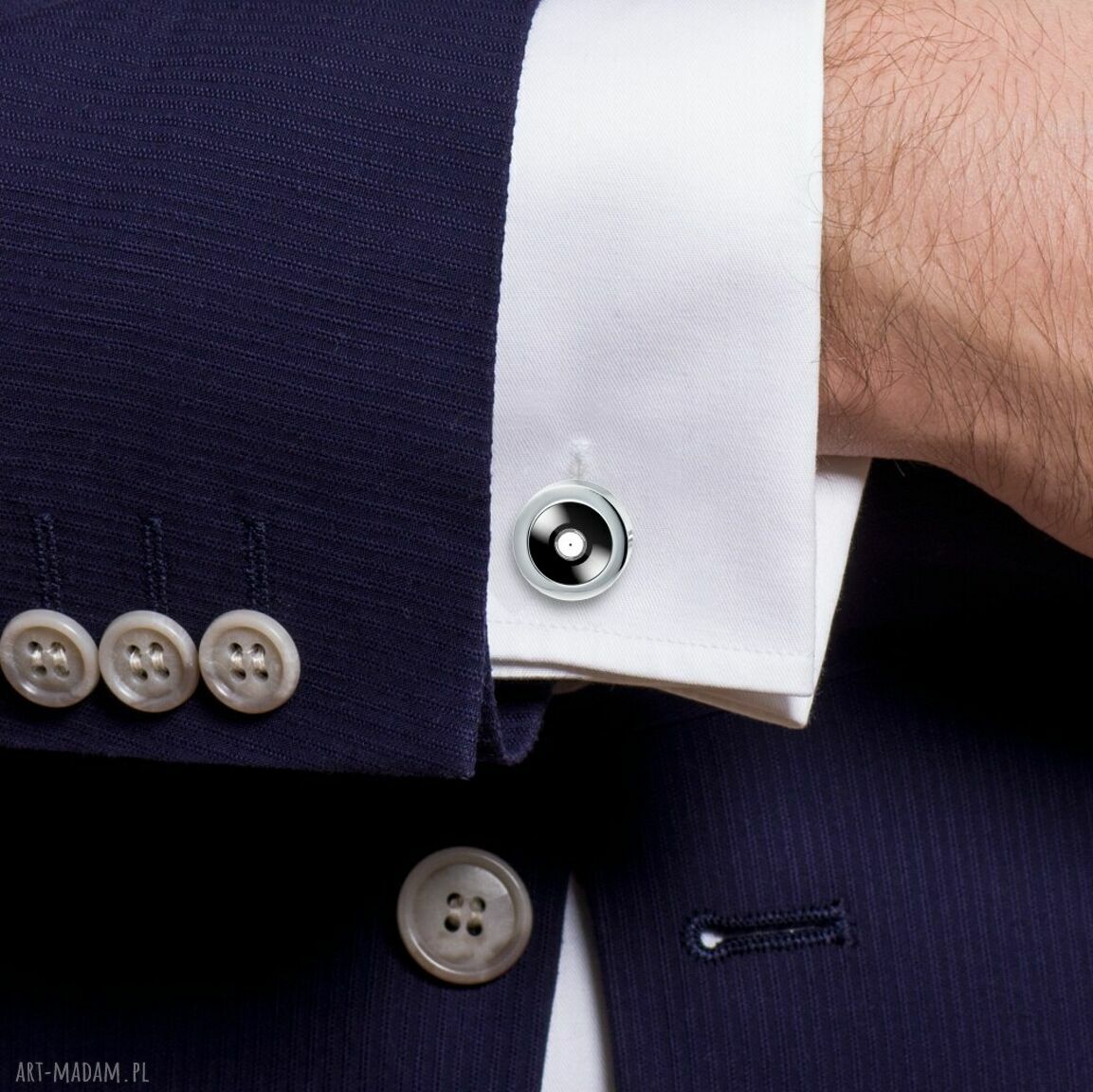 Spinki do mankietów Oldschool z grafiką winyl elegancki prezent
