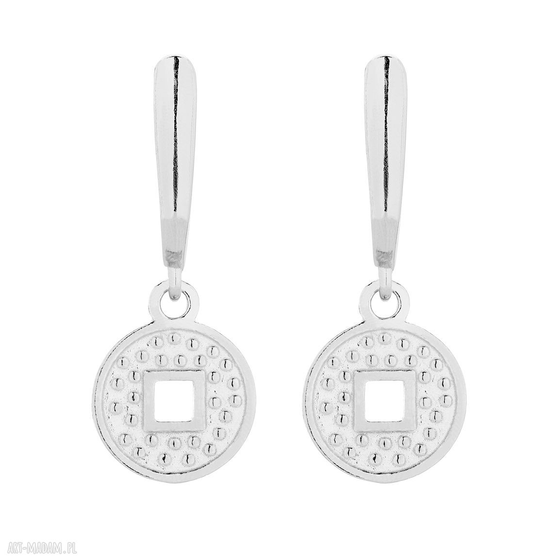 Srebrne kolczyki monetami wiszące okrągłe monety eleganckie