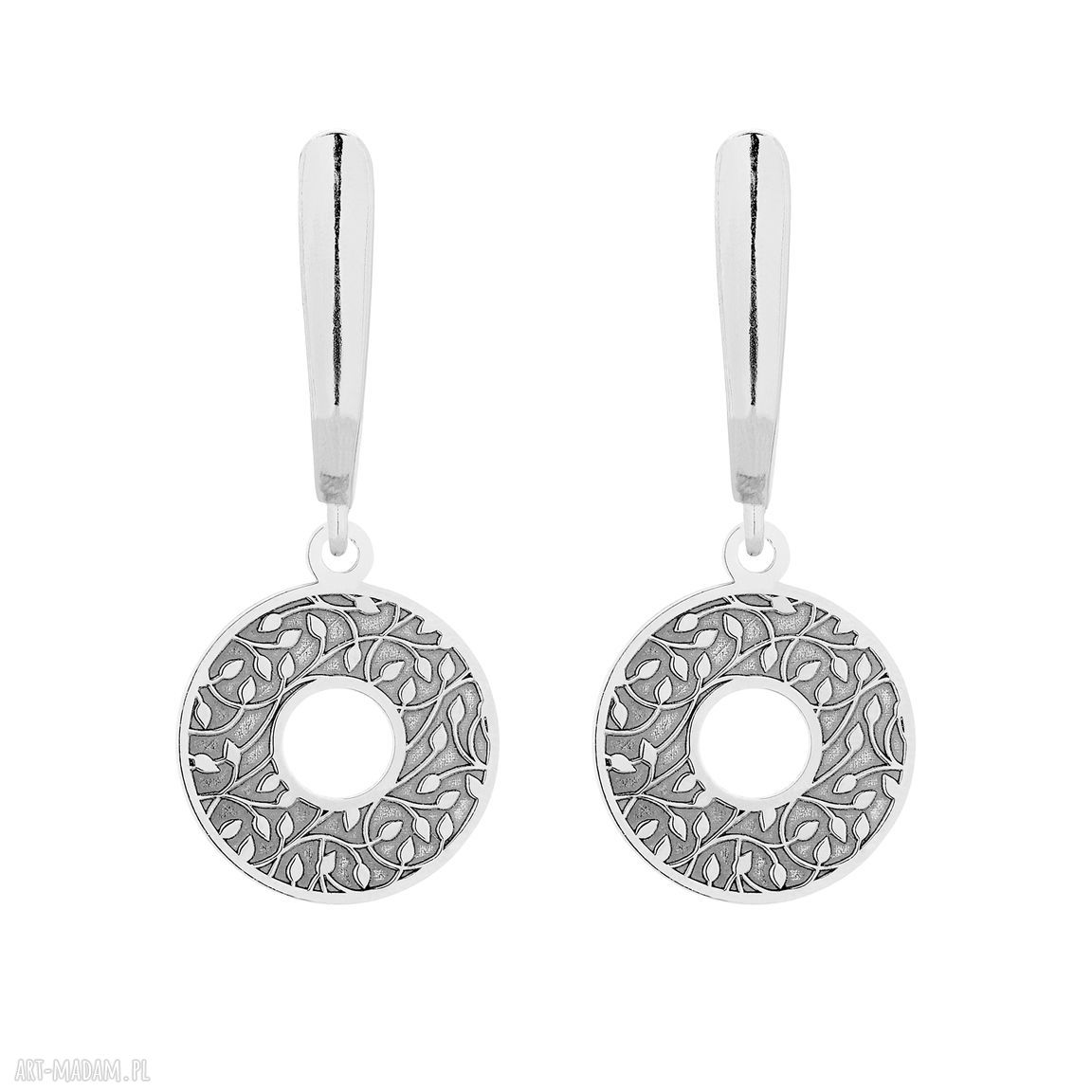 Srebrne kolczyki rozetami rozety okrągłe wiszące eleganckie