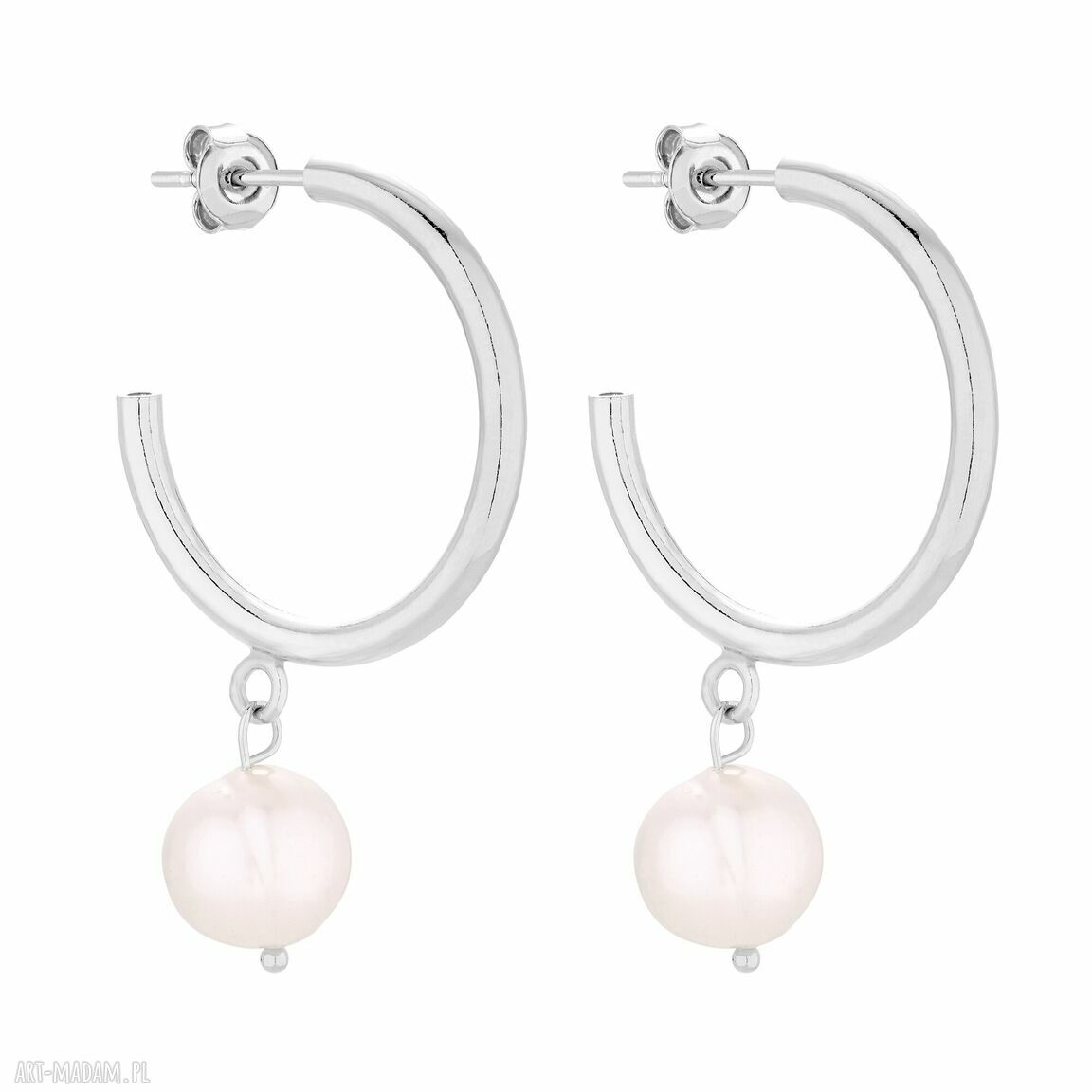 Srebrne półkola naturalnymi perłami perły naturalne eleganckie