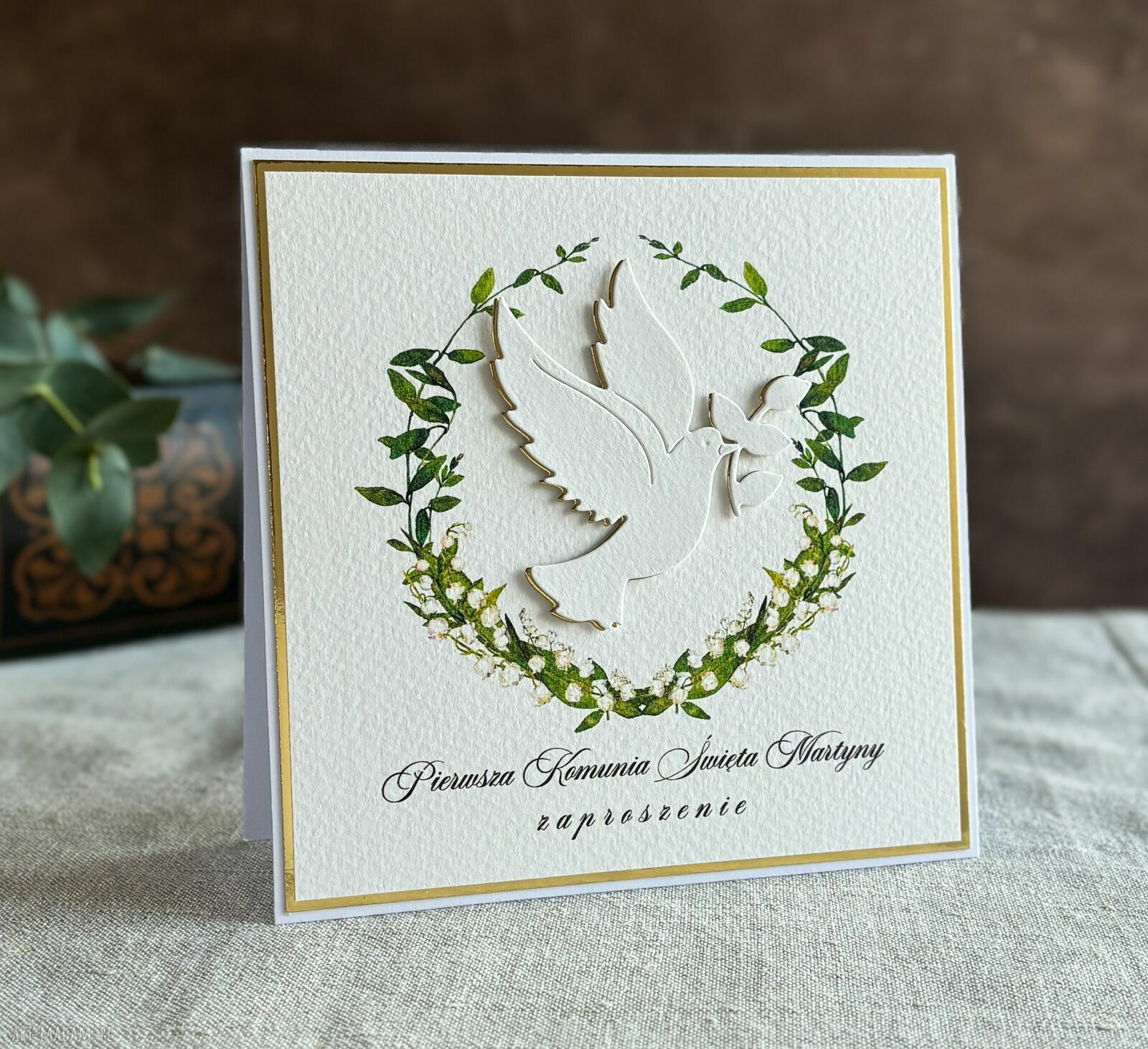 Eleganckie zaproszenia komunijne ręcznie robione, wzór 49D