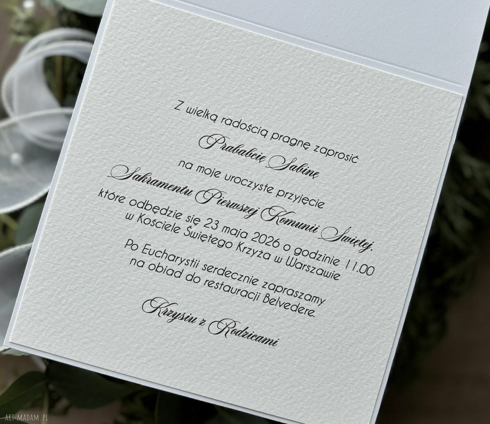 Eleganckie zaproszenia komunijne, wzór 33C