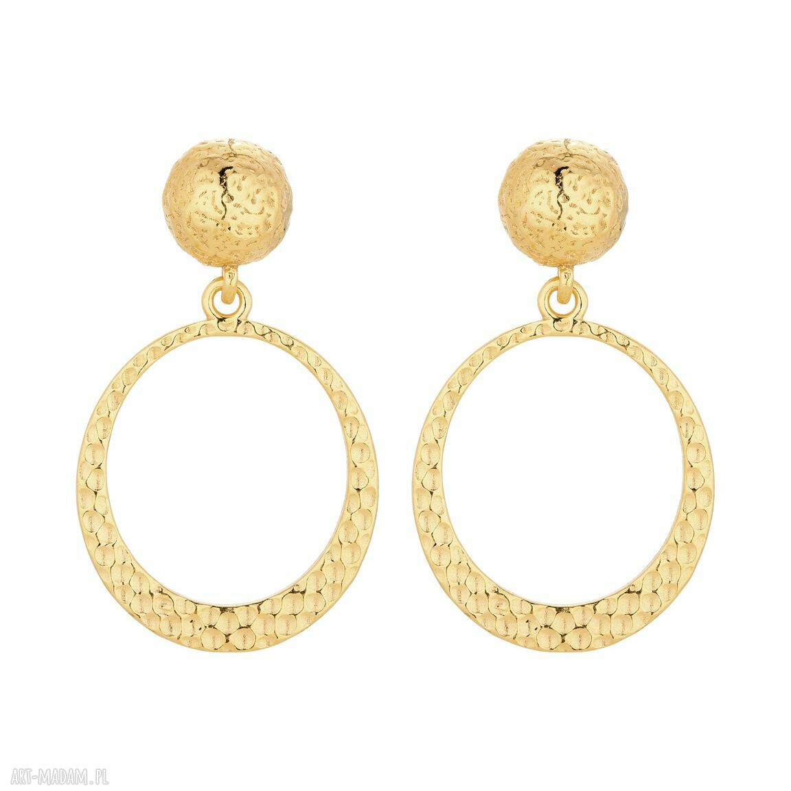 Złote kolczyki młotkowanymi obręczami wiszące zawieszki kółka