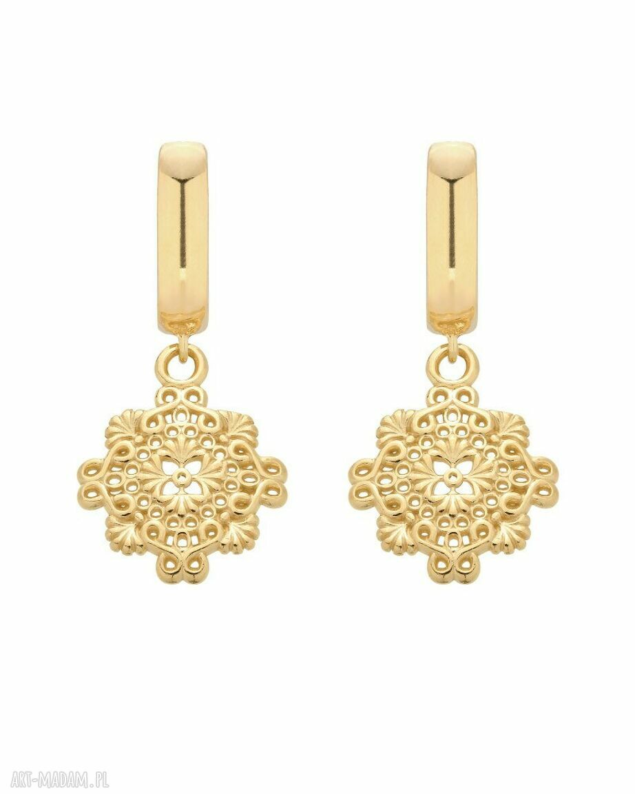 Złote kolczyki rozetką bigle rozety pozłacane wiszące eleganckie