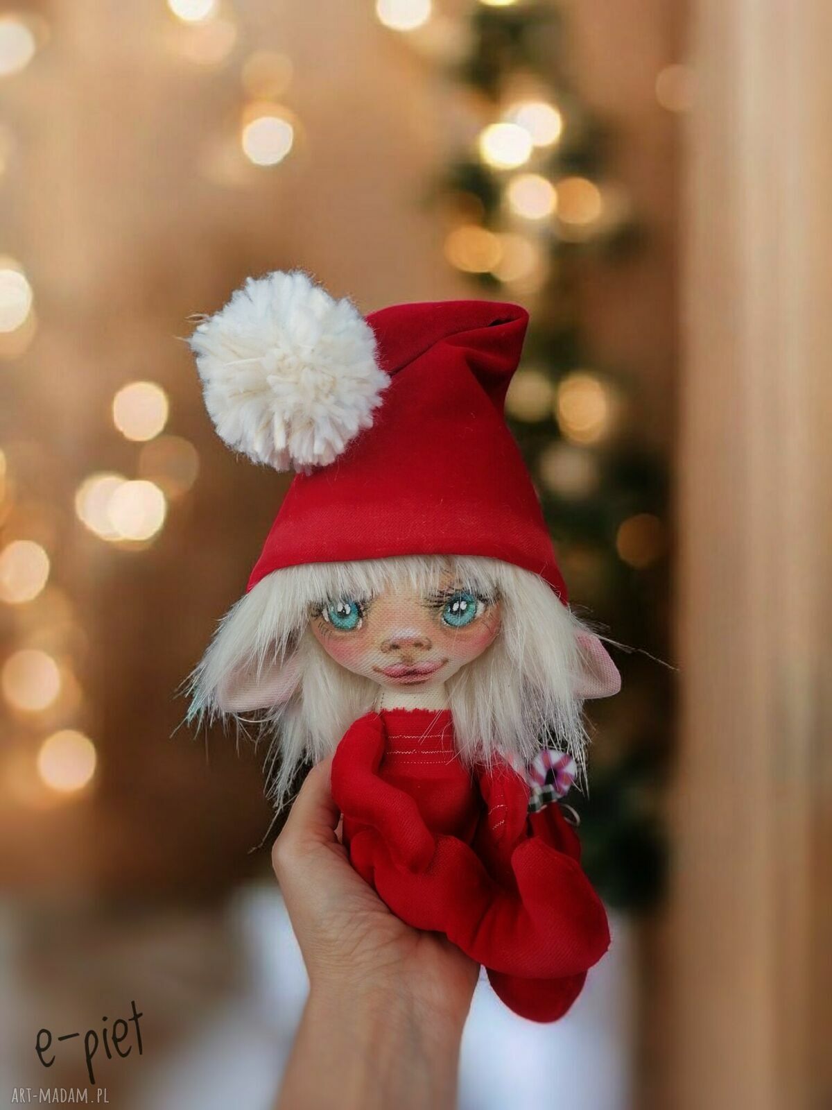 Elf Mikołajek e-piet - artystyczna lalka kolekcjonerska na Boże Narodzenie