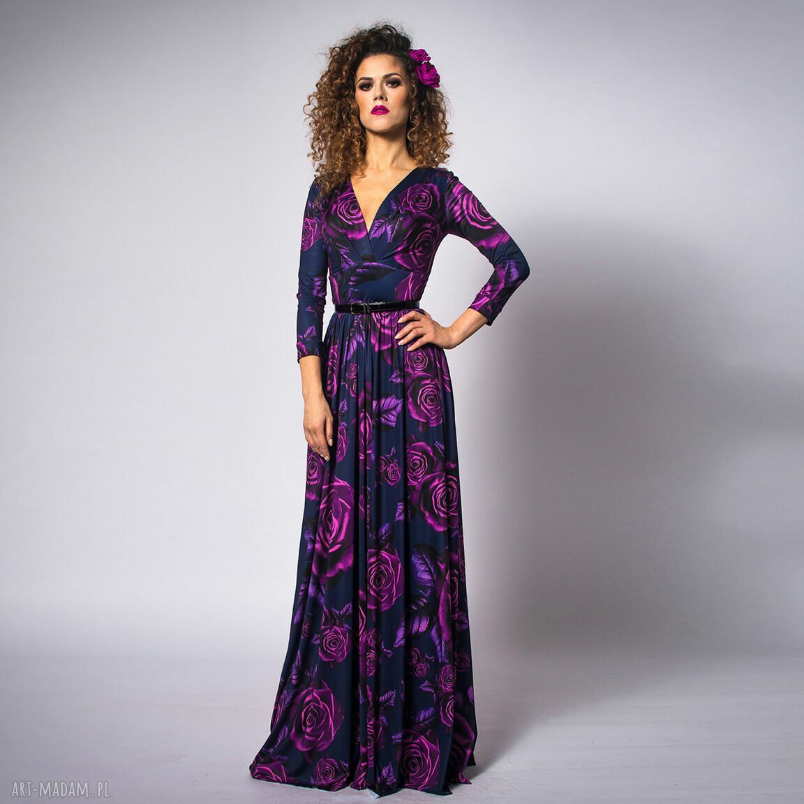 Elle - magic rose - elegancka sukienka wieczorowa z autorskim nadrukiem