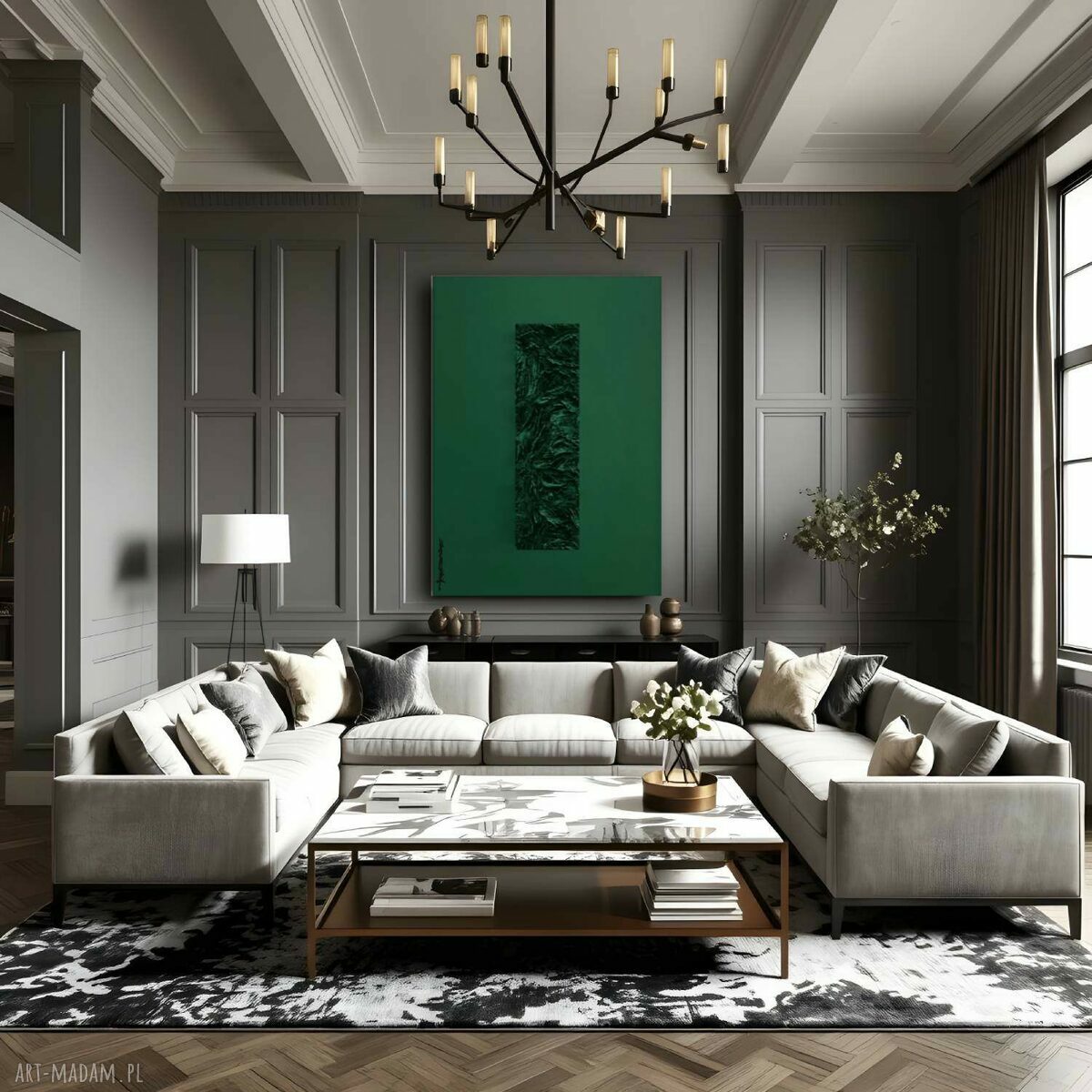 EMERALDA - wielkoformatowy obraz autorski z grubą rzeźbą na płótnie 100x150 cm